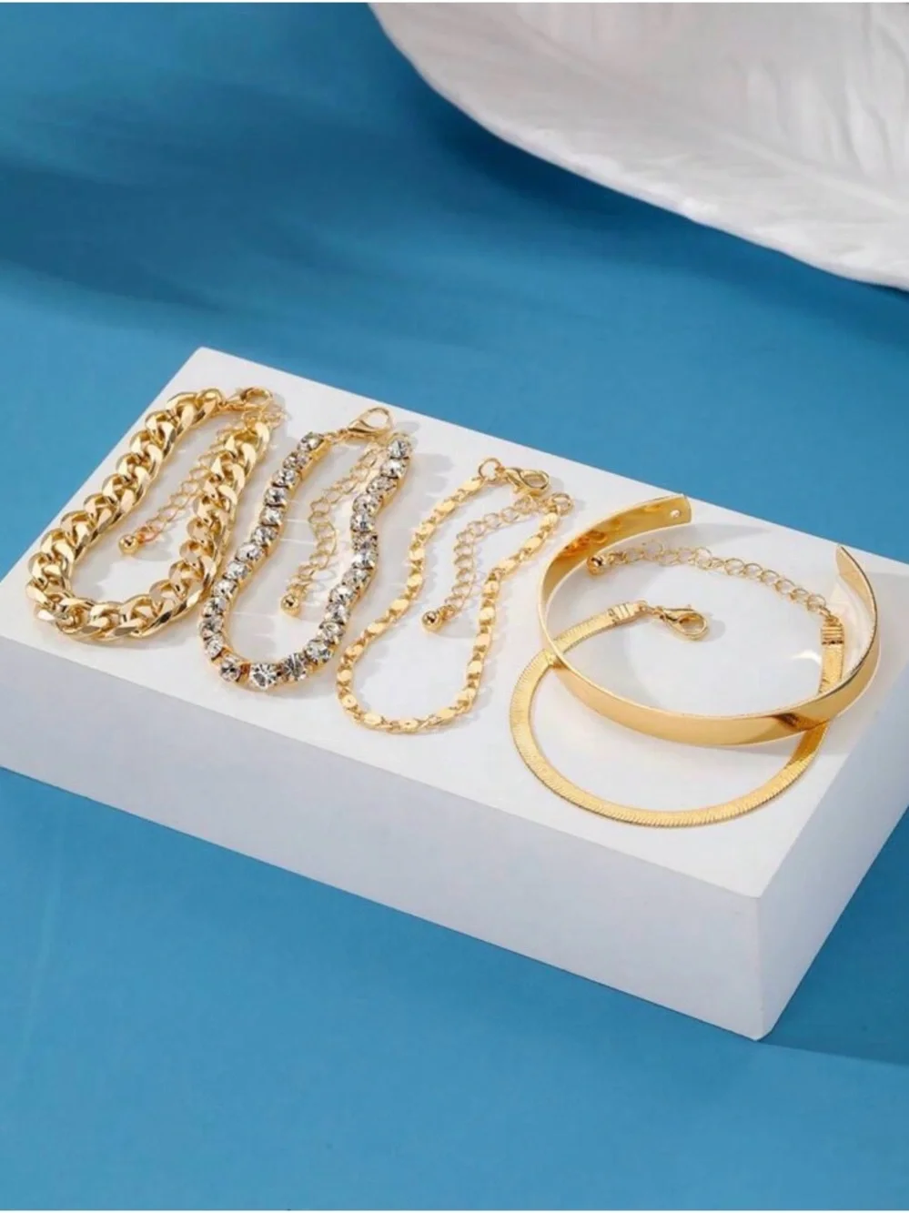 Gold-Tone Layered Bracelet Set with Crystal Tennis Bracelet